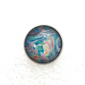 Brooch pin hand painted glass dome handcrafted